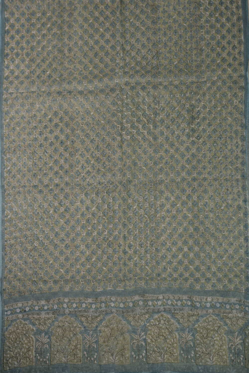 Green Block Printed Kota Cotton Dupatta - Image 3