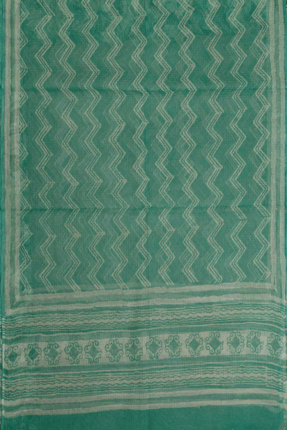 Green with Chevron Block Printed Kota Cotton Dupatta - Image 3