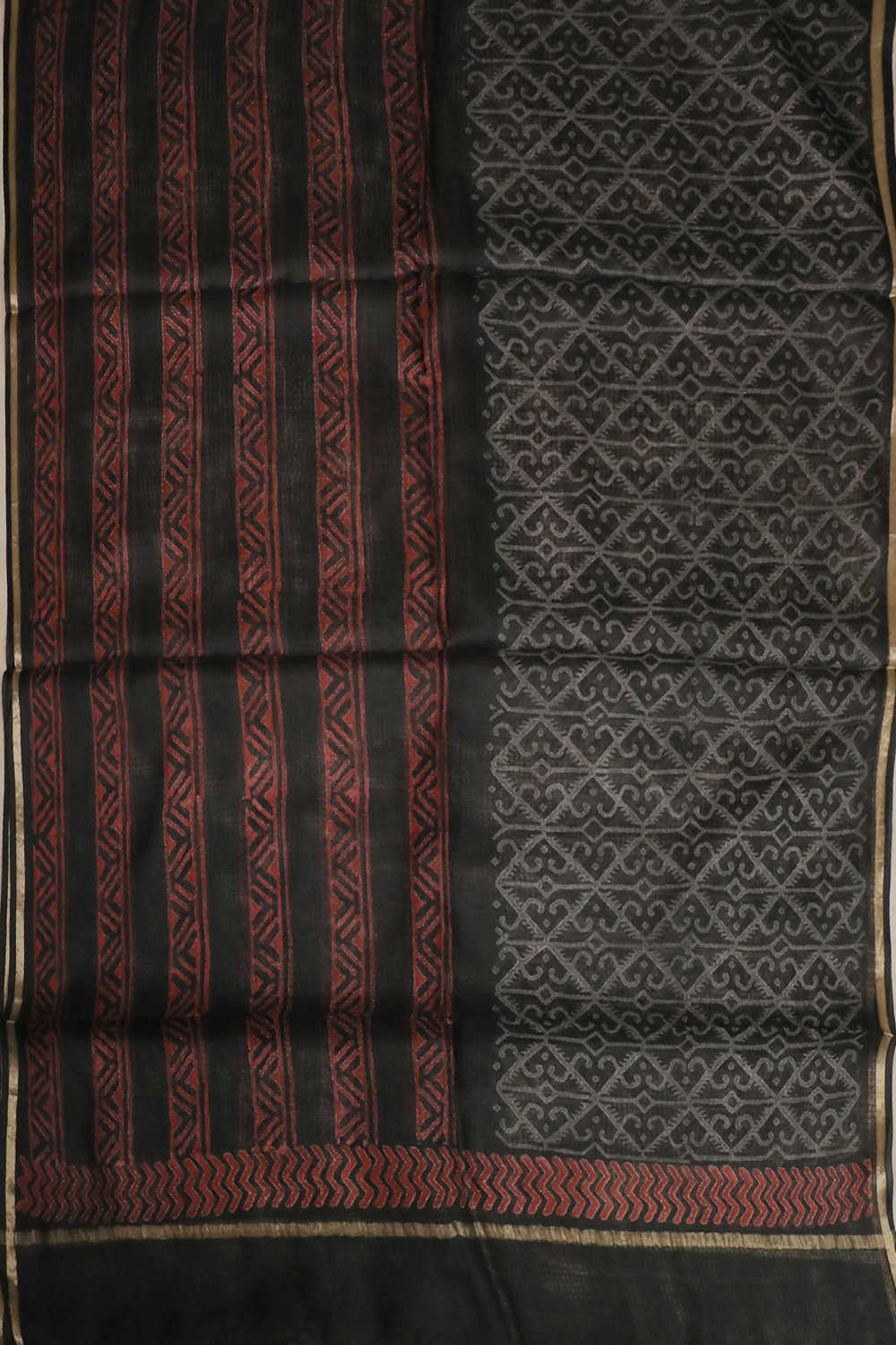 Pitch Black Block Printed Kota Silk Dupatta - Image 3