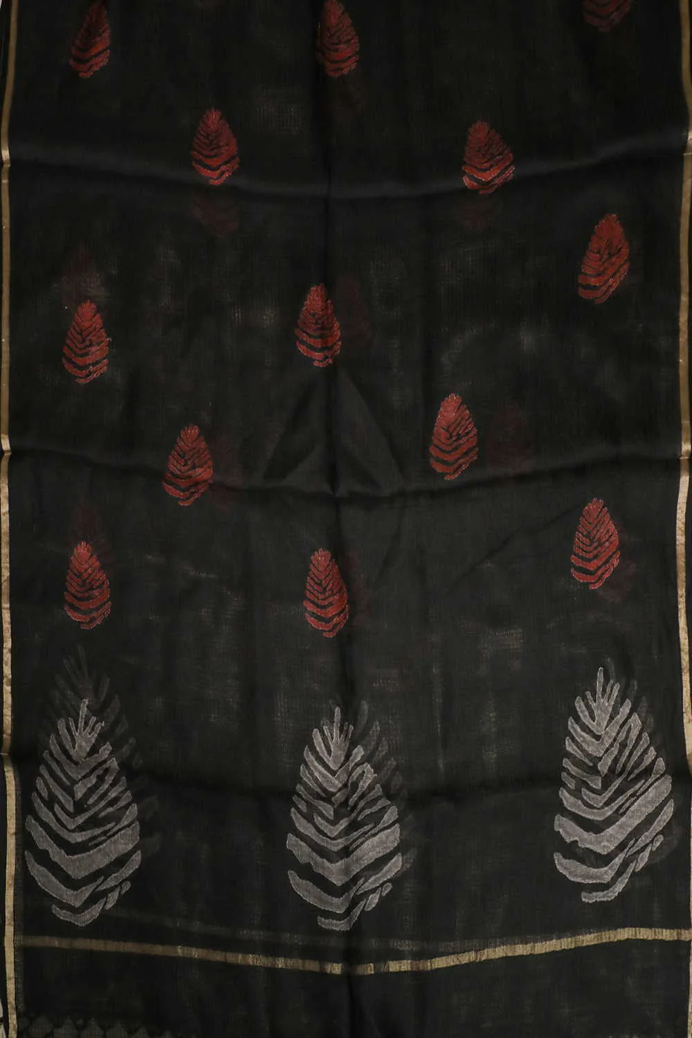 Maroon Butta - Black Block Printed Kota Silk Dupatta - Image 3