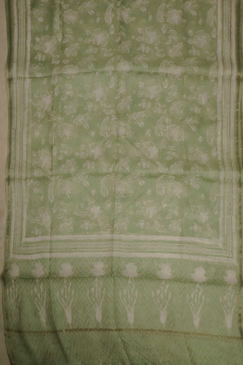 Light Green Block Printed Kota Silk Dupatta - Image 3