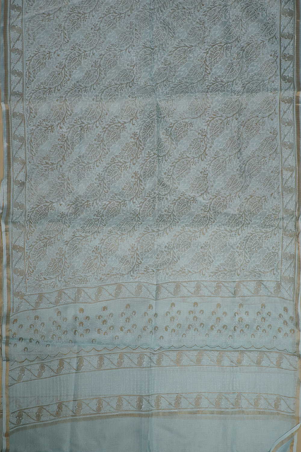 Ice Blue Block Printed Kota Silk Dupatta - Image 3