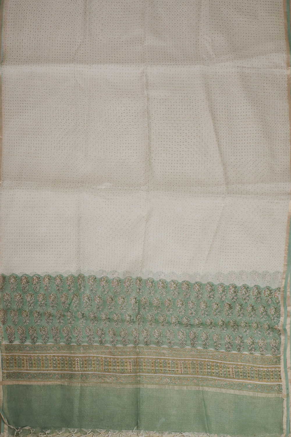 Ivory Cream Block Printed Kota Silk Dupatta - Image 3