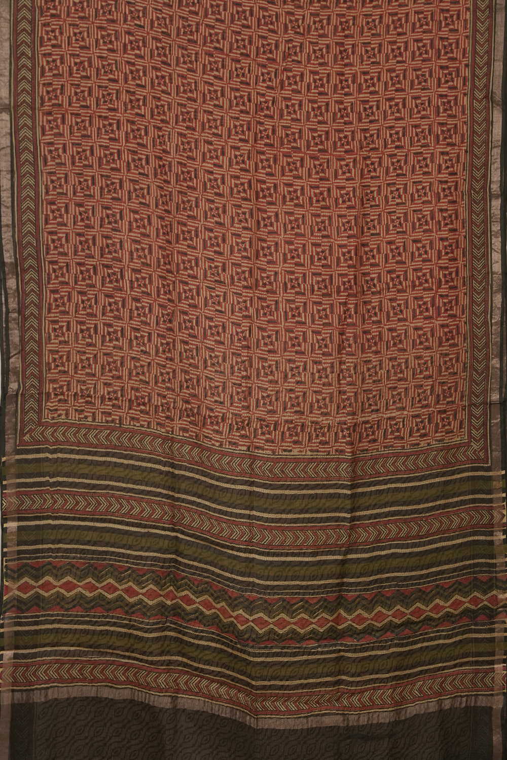 Patterned on Red Block Printed Kota Silk saree - Image 2