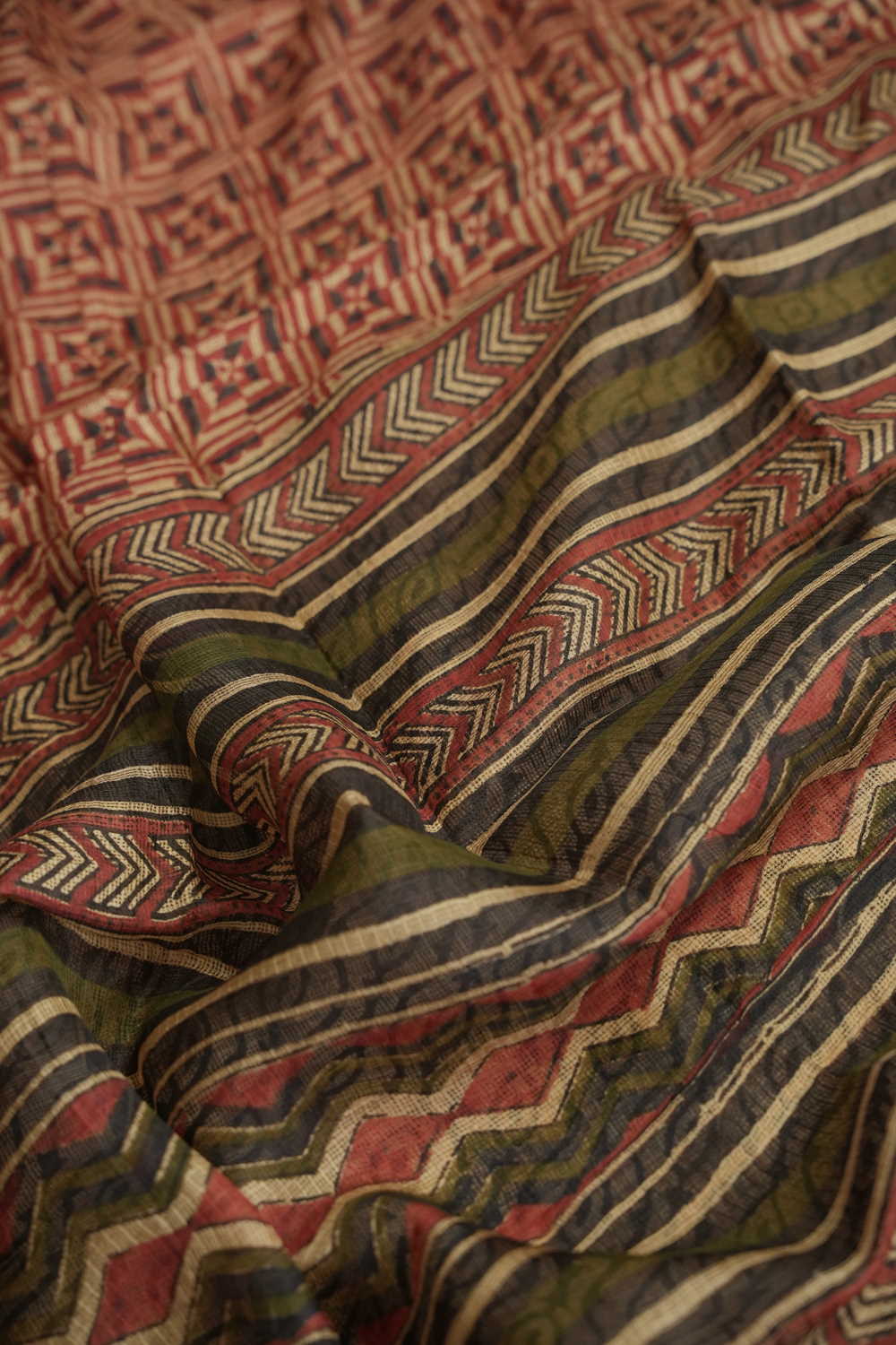 Patterned on Red Block Printed Kota Silk saree - Image 3