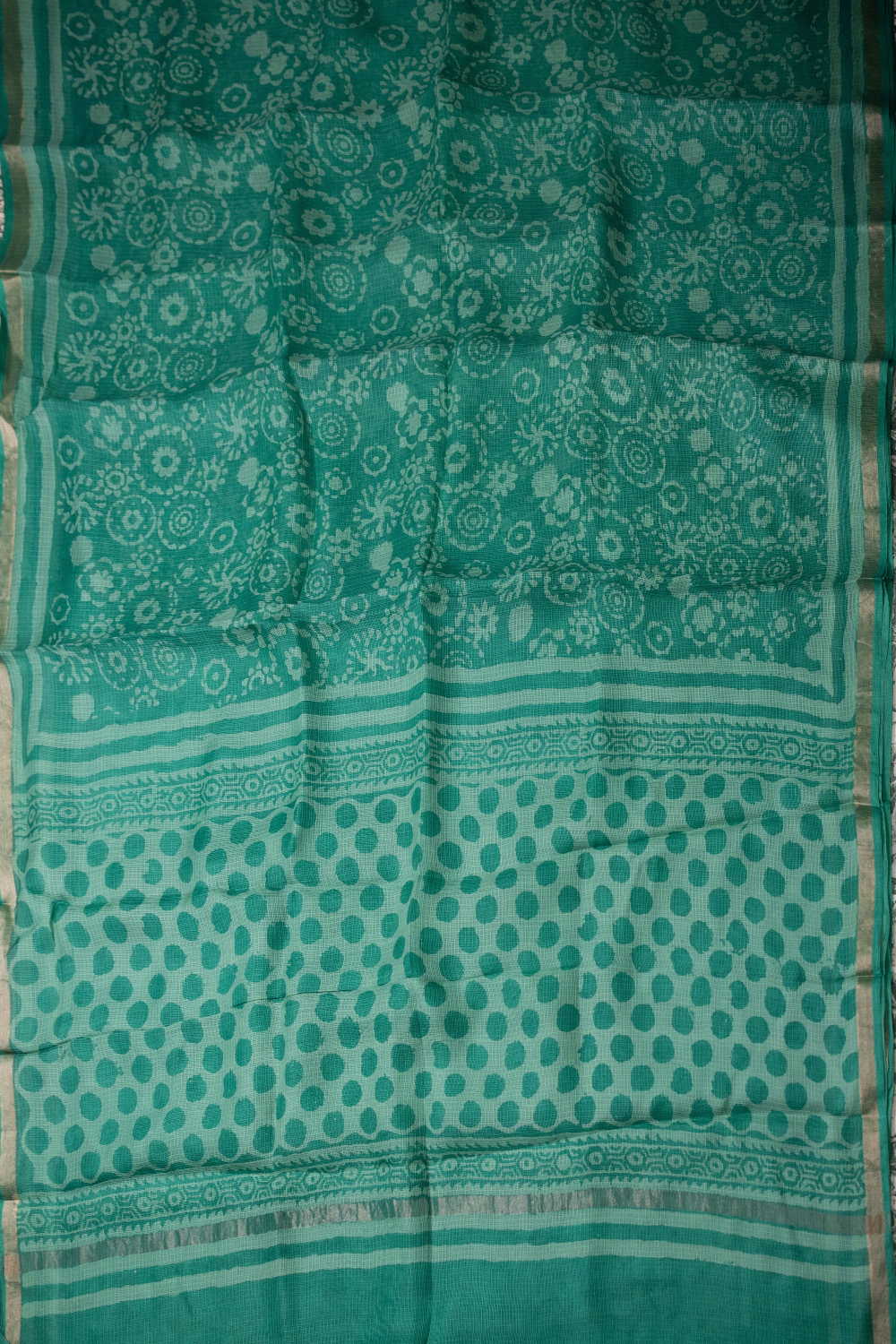 Shades of Green Block Printed Kota Silk saree - Image 2