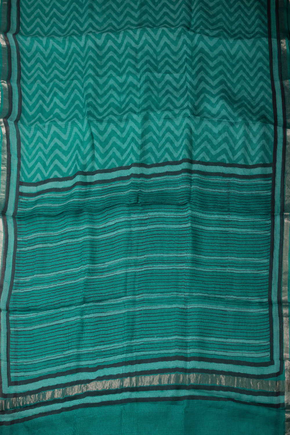 Chevron - Green Block Printed Kota Silk saree - Image 2