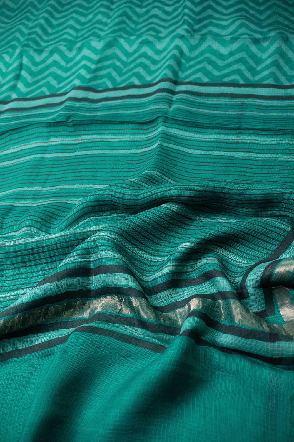 Chevron - Green Block Printed Kota Silk saree - Image 3