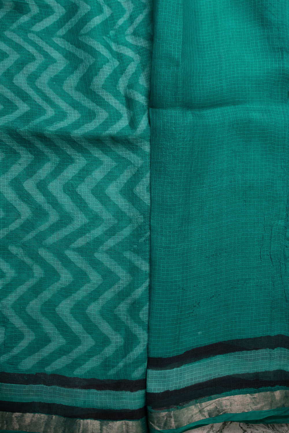 Chevron - Green Block Printed Kota Silk saree - Image 4