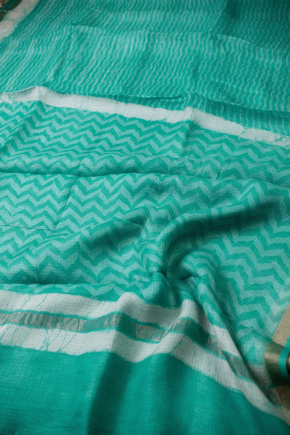 Brighter Green Block Printed Kota Silk saree - Image 3