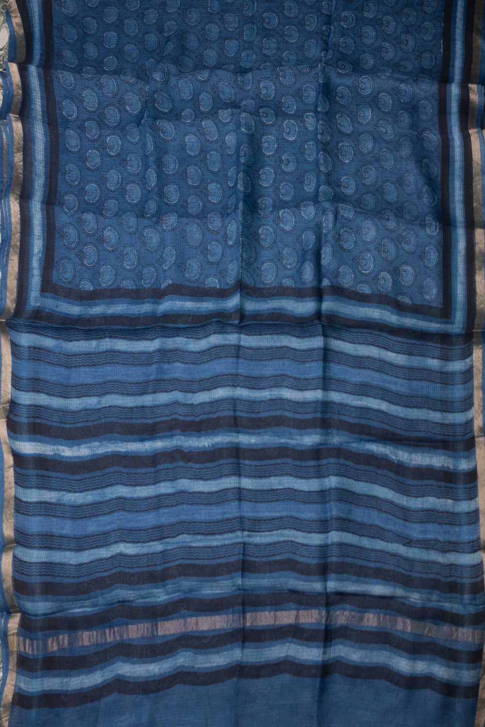 Buttas on Indigo Block Printed Kota Silk saree - Image 2