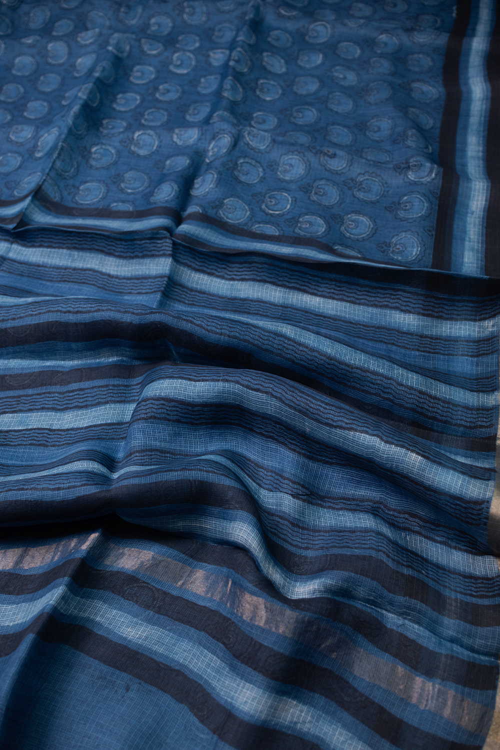 Buttas on Indigo Block Printed Kota Silk saree - Image 3