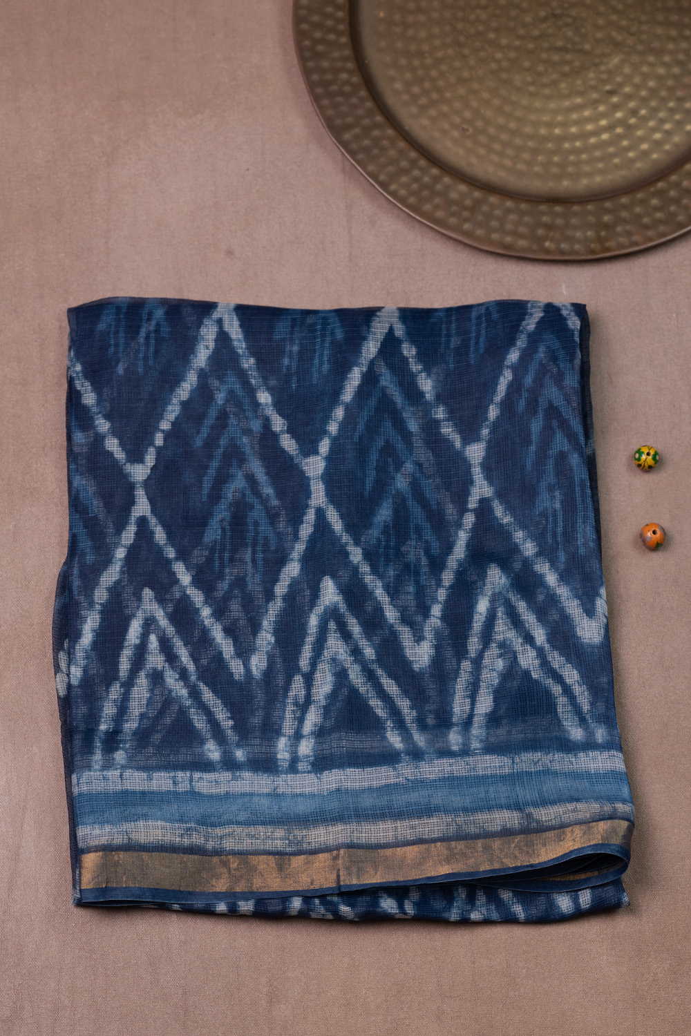 Indigo with Pattern Block Printed Kota Silk saree