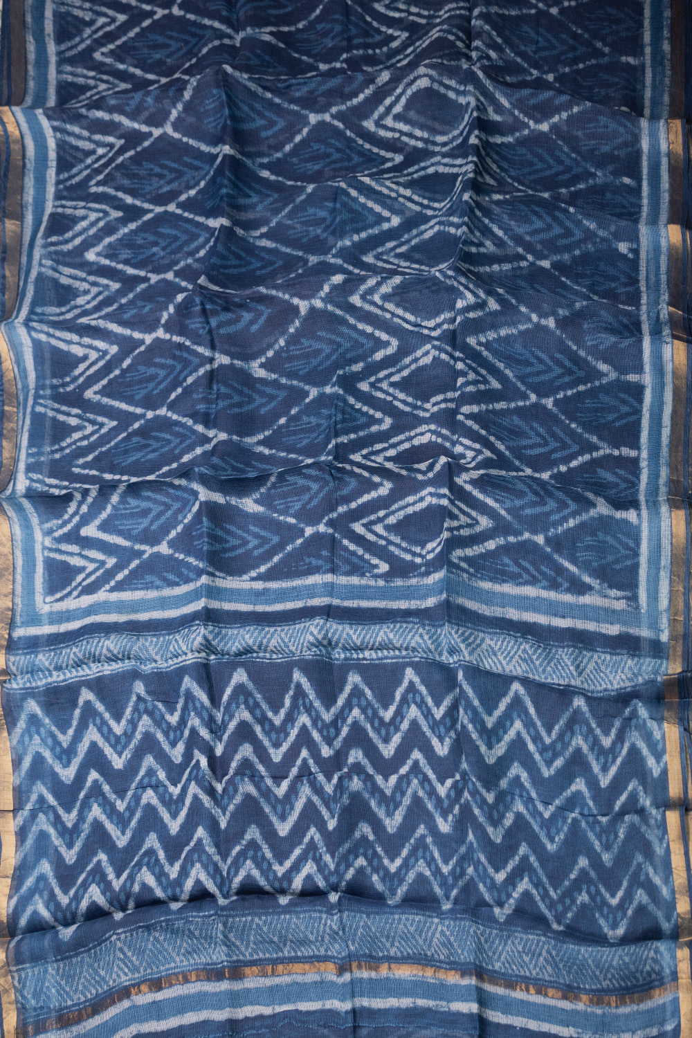 Indigo with Pattern Block Printed Kota Silk saree - Image 2