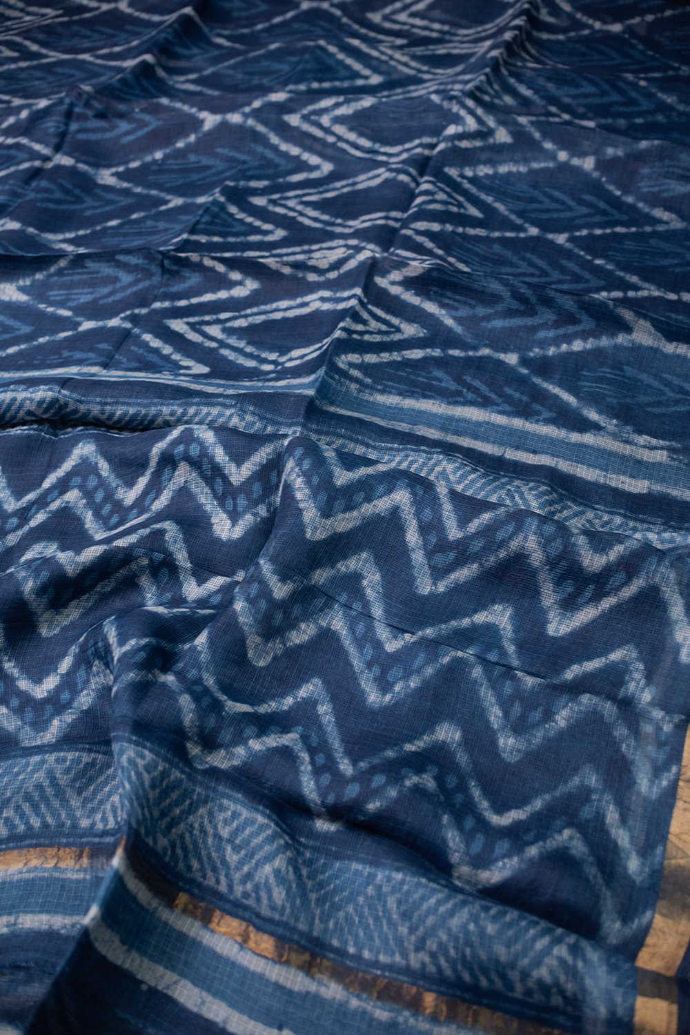 Indigo with Pattern Block Printed Kota Silk saree - Image 3