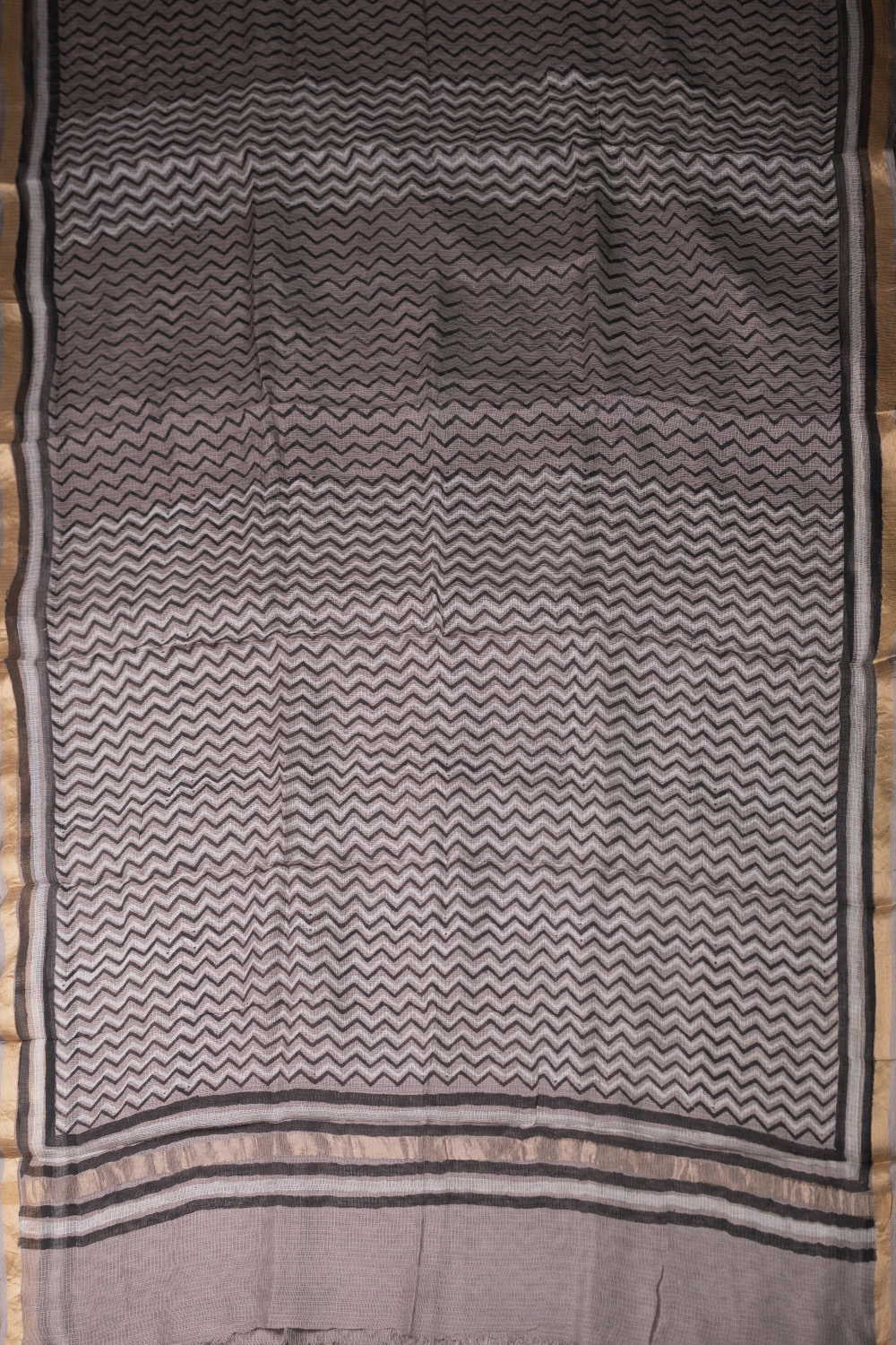 Chevron on Grey Block Printed Kota Silk saree - Image 2