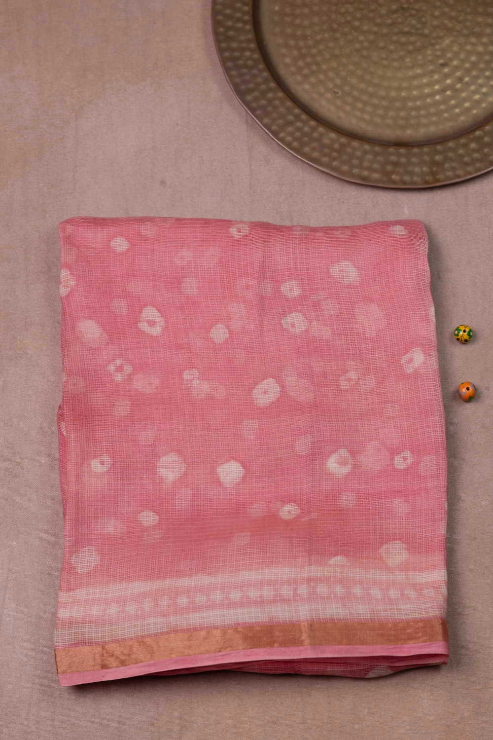 Taffy Pink Block Printed Kota Silk saree