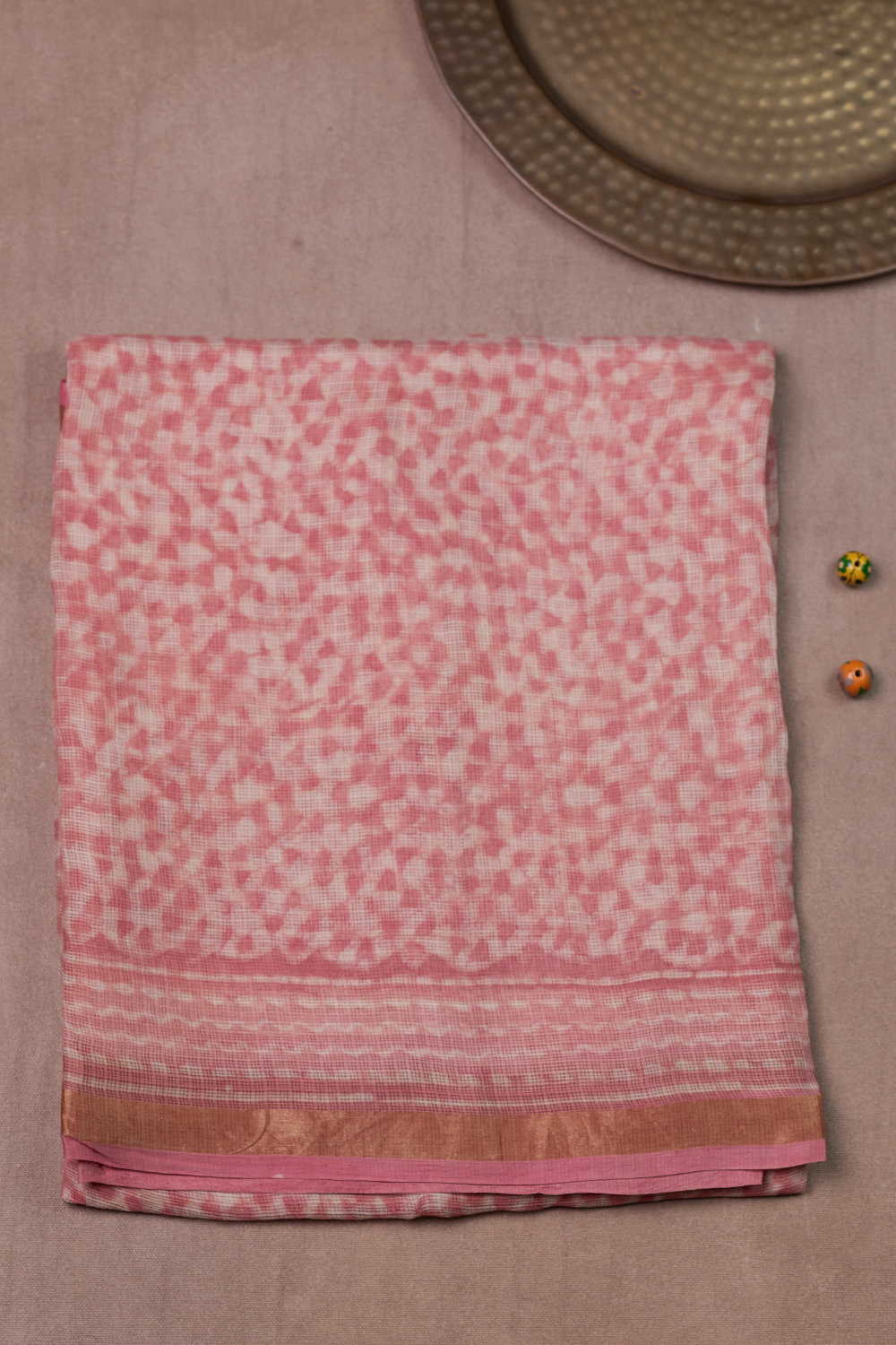 Light Pink Block Printed Kota Silk saree