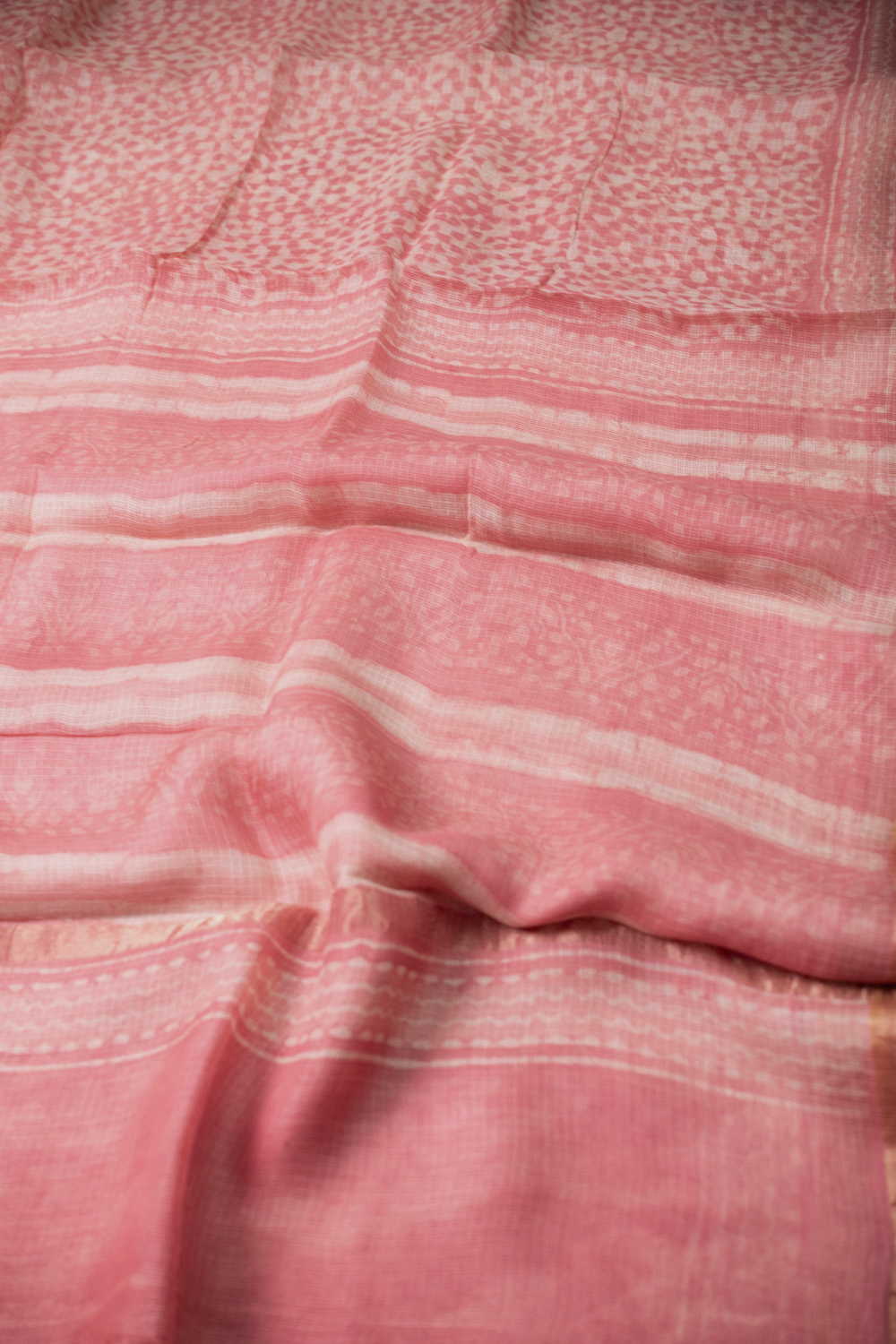 Light Pink Block Printed Kota Silk saree - Image 3