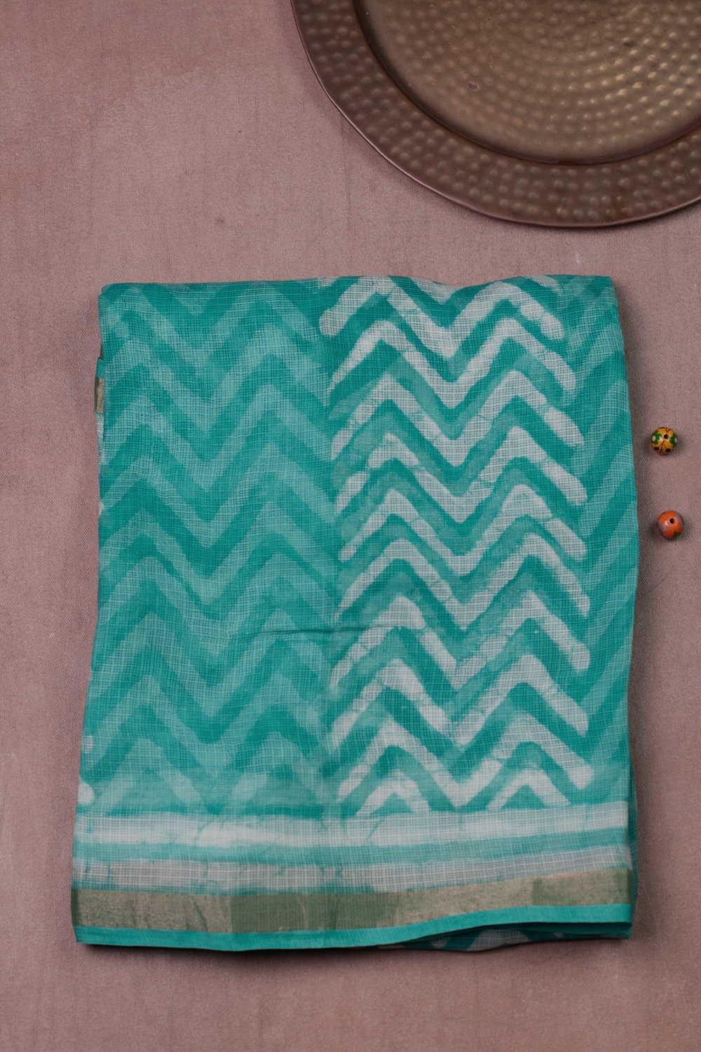 Green Block Printed Kota Silk saree