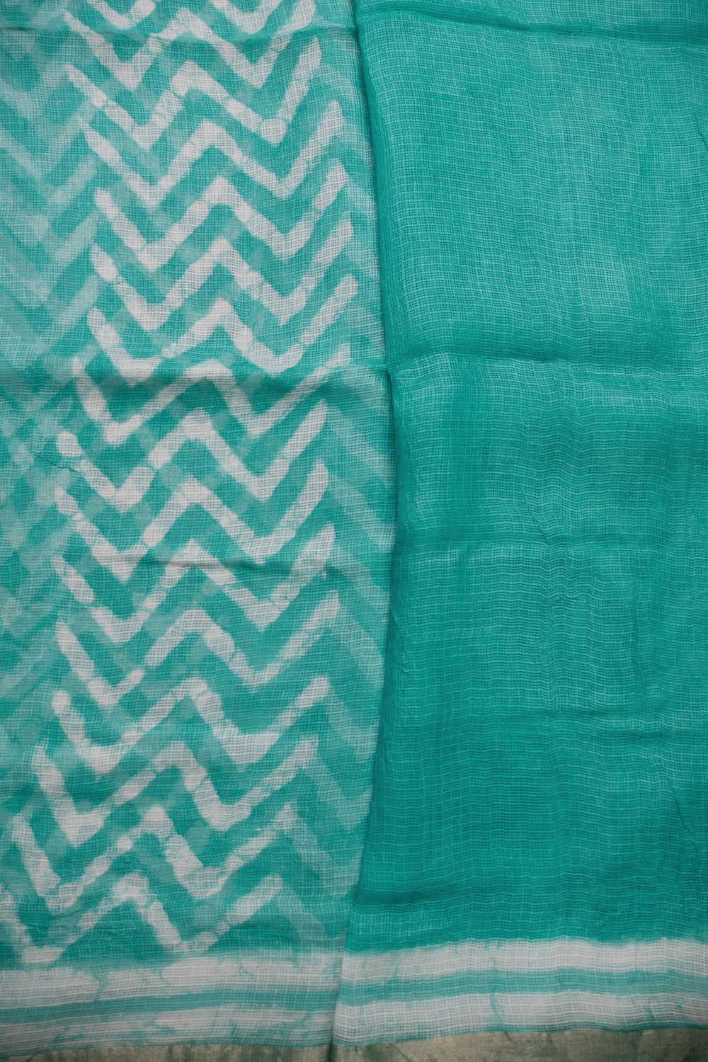 Green Block Printed Kota Silk saree - Image 4