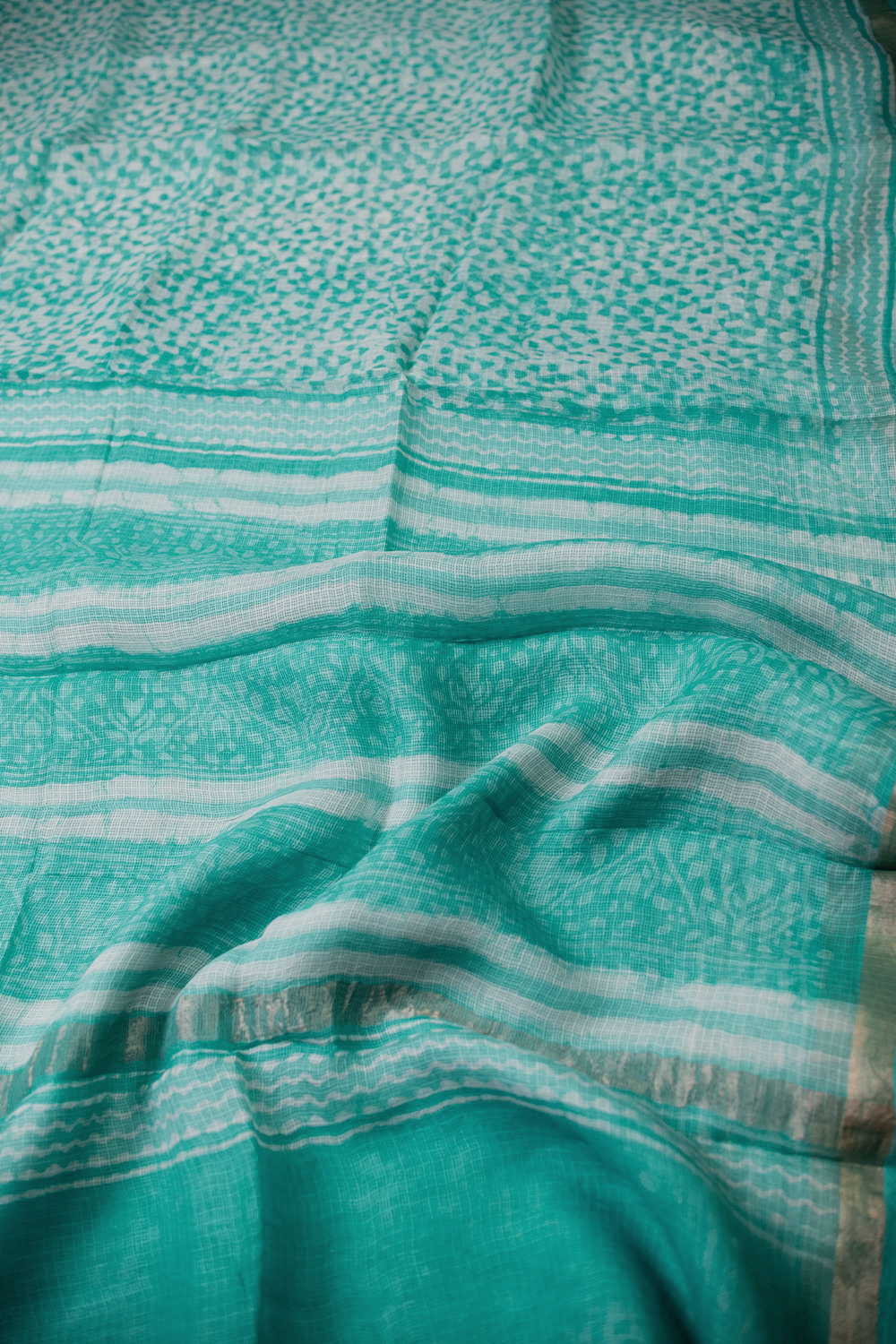 Light Green Block Printed Kota Silk saree - Image 3