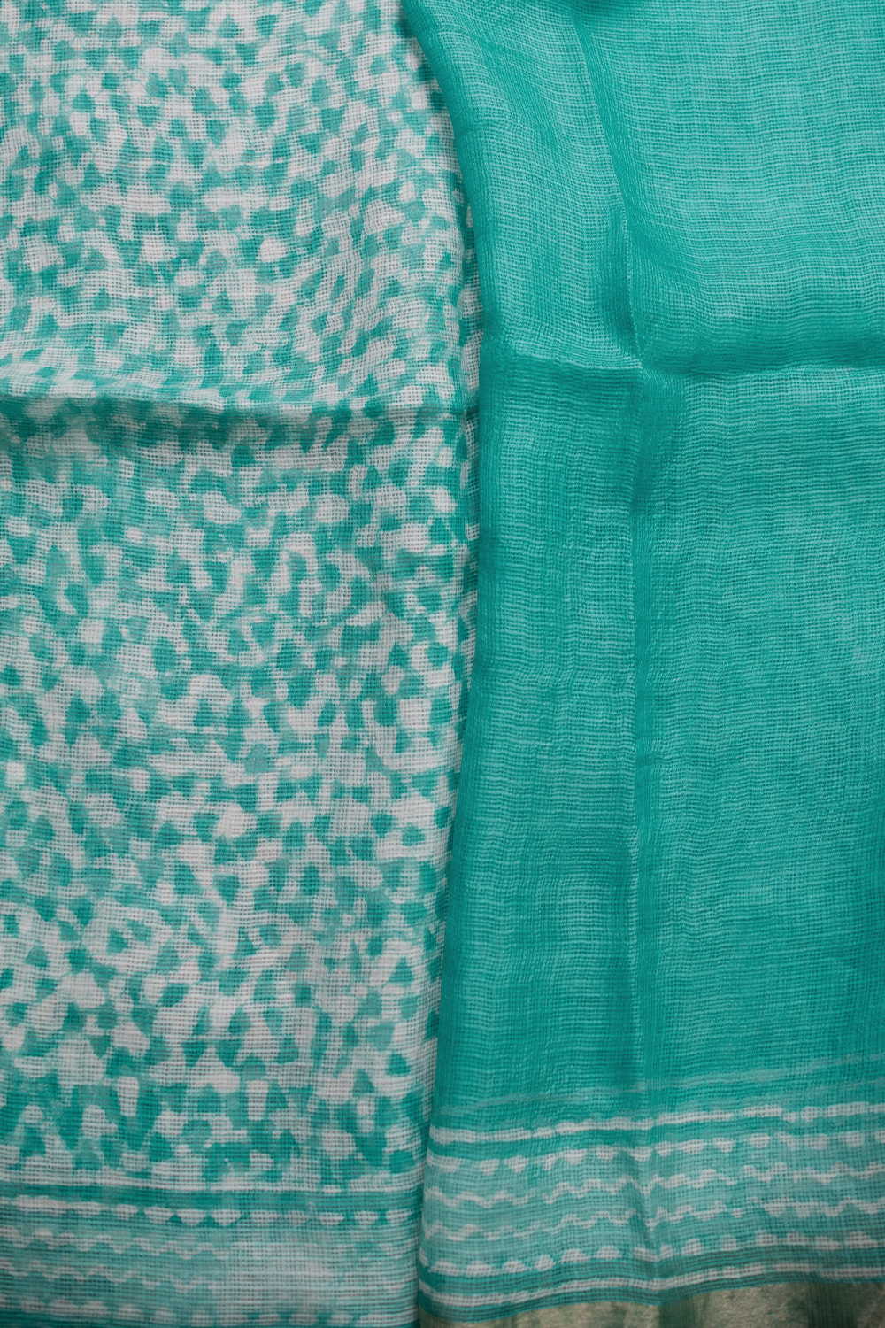 Light Green Block Printed Kota Silk saree - Image 4