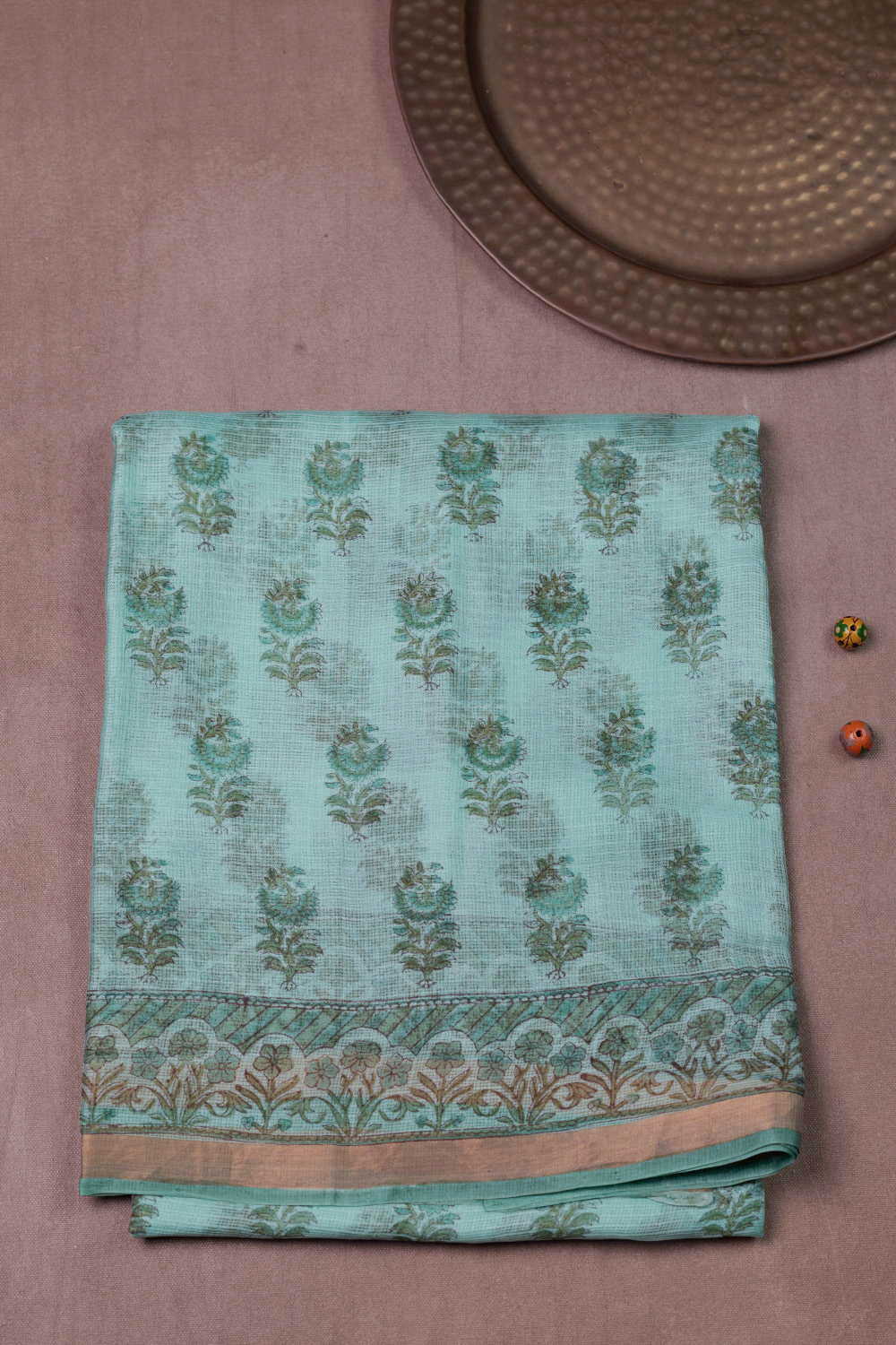 Butta Florets Block Printed Kota Silk saree