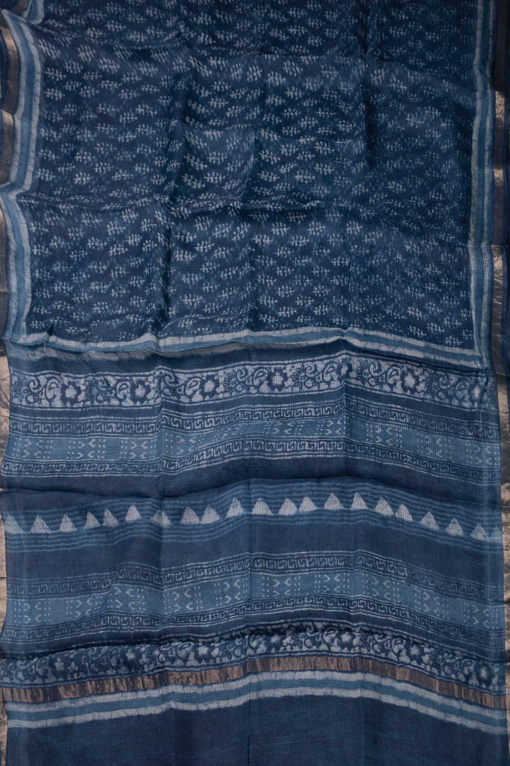 Zari Border - Indigo Block Printed Kota Silk saree - Image 2
