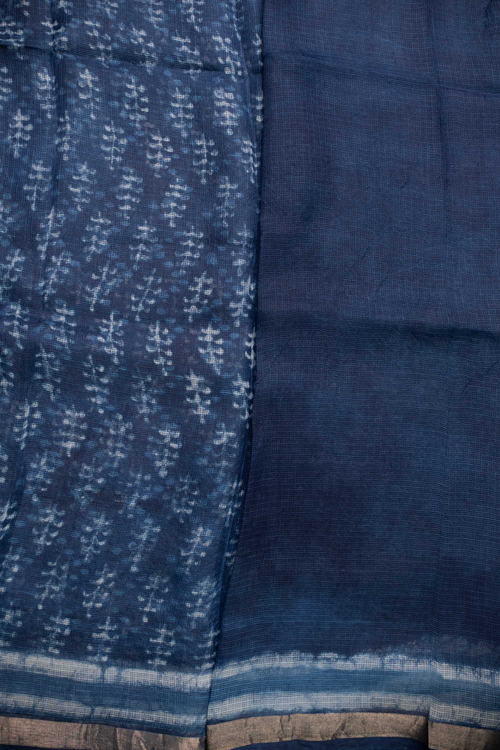 Zari Border - Indigo Block Printed Kota Silk saree - Image 4