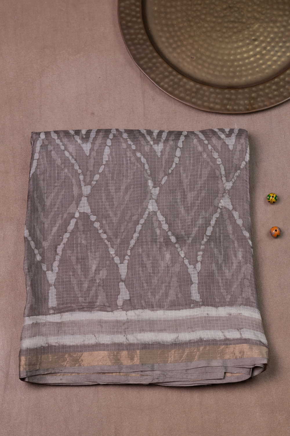 Light Grey Block Printed Kota Silk saree