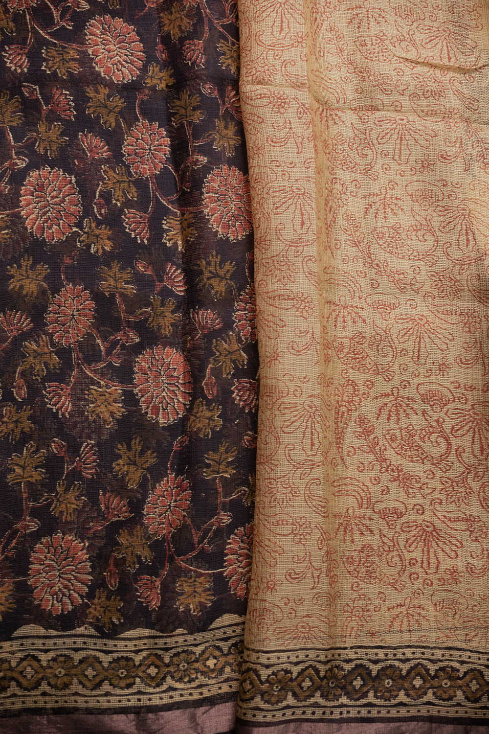 Maroon Floral Block Printed Kota Silk saree - Image 4