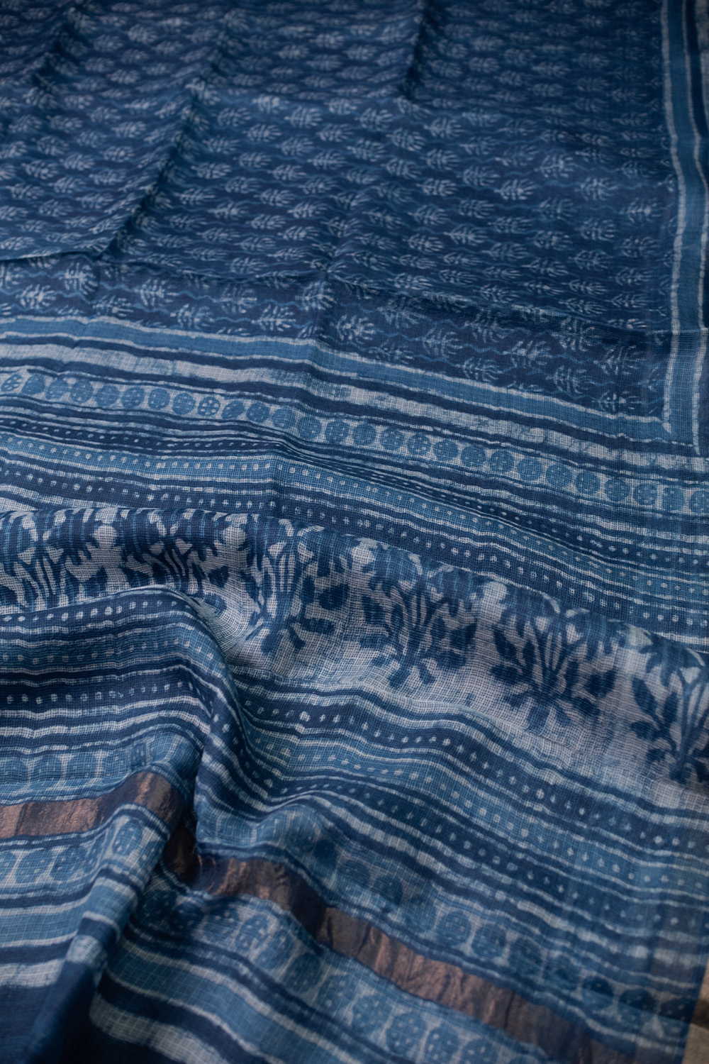 Indigo Block Printed Kota Silk saree - Image 3