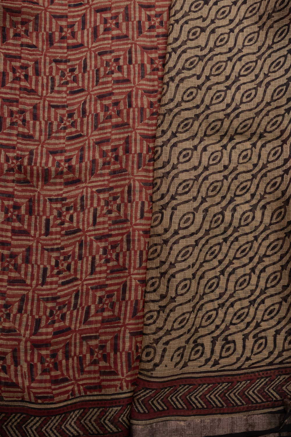 Maroon with Pattern Block Printed Kota Silk saree - Image 4