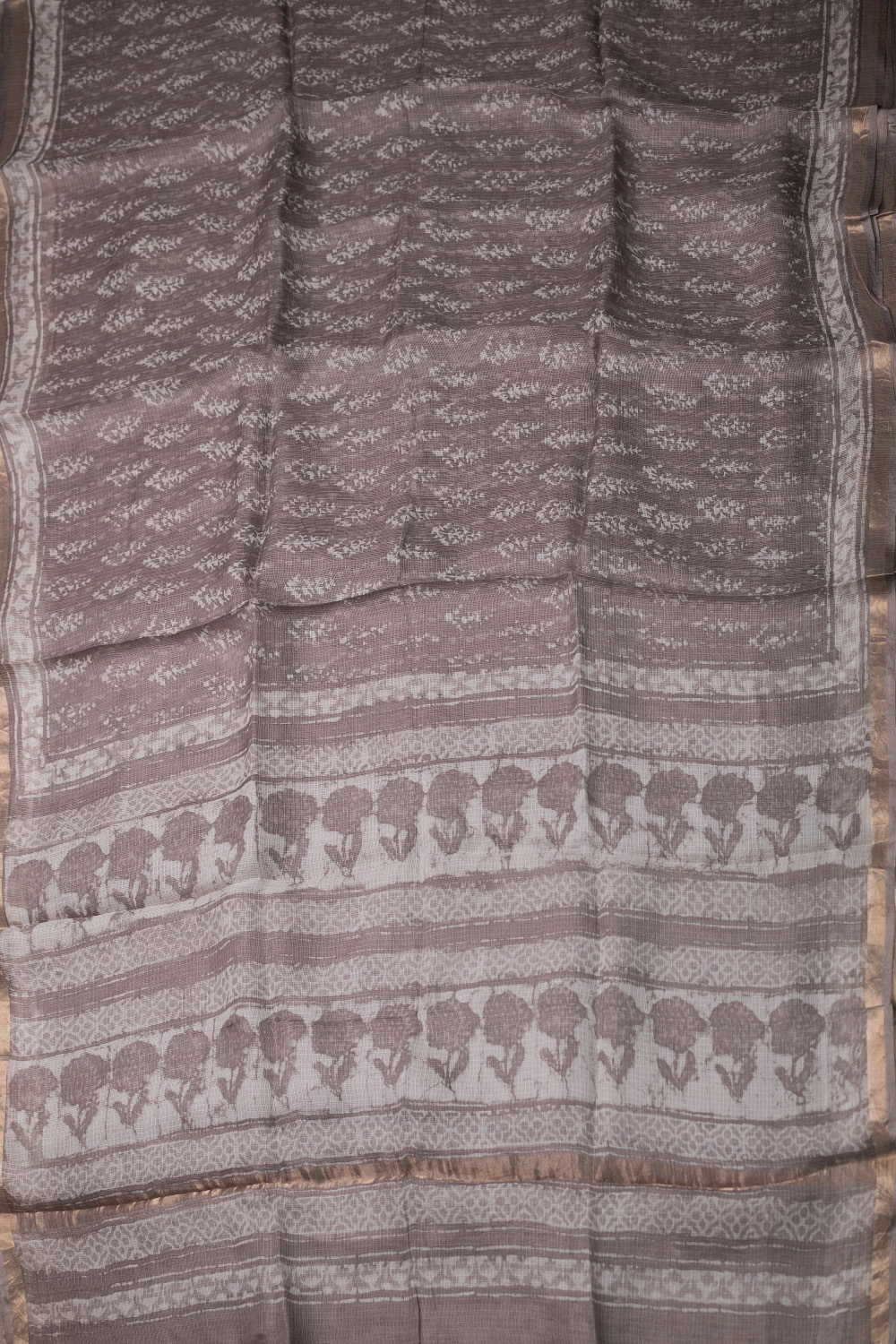 Grey with Florets Block Printed Kota Silk saree - Image 2