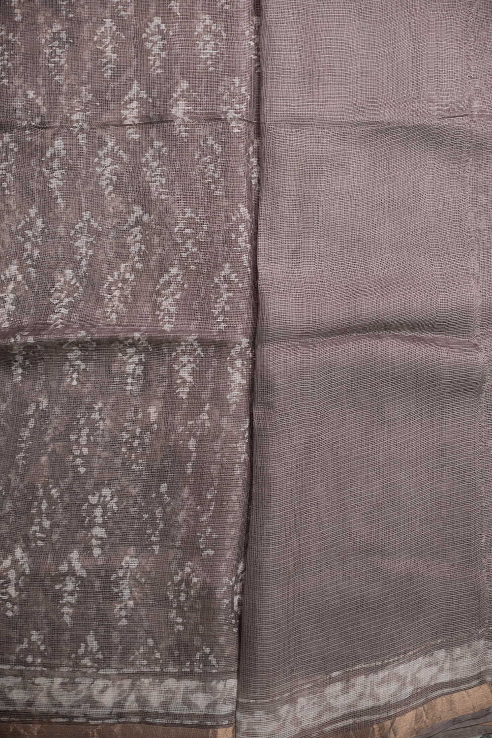 Grey with Florets Block Printed Kota Silk saree - Image 4