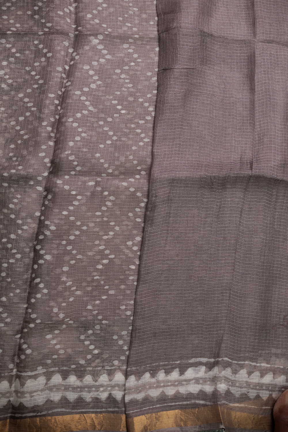 Zari Border - Grey Block Printed Kota Silk saree - Image 4