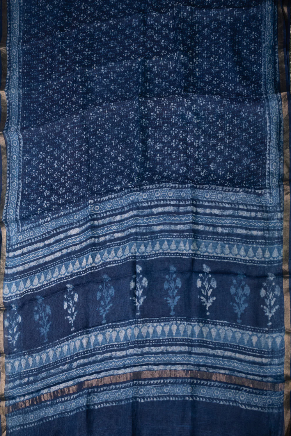 Dark Indigo Block Printed Kota Silk saree - Image 2