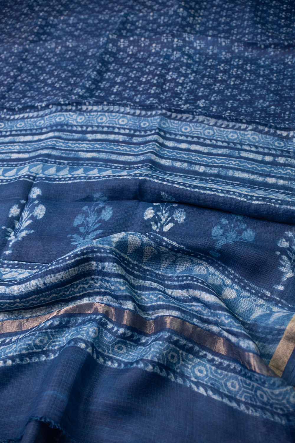Dark Indigo Block Printed Kota Silk saree - Image 3