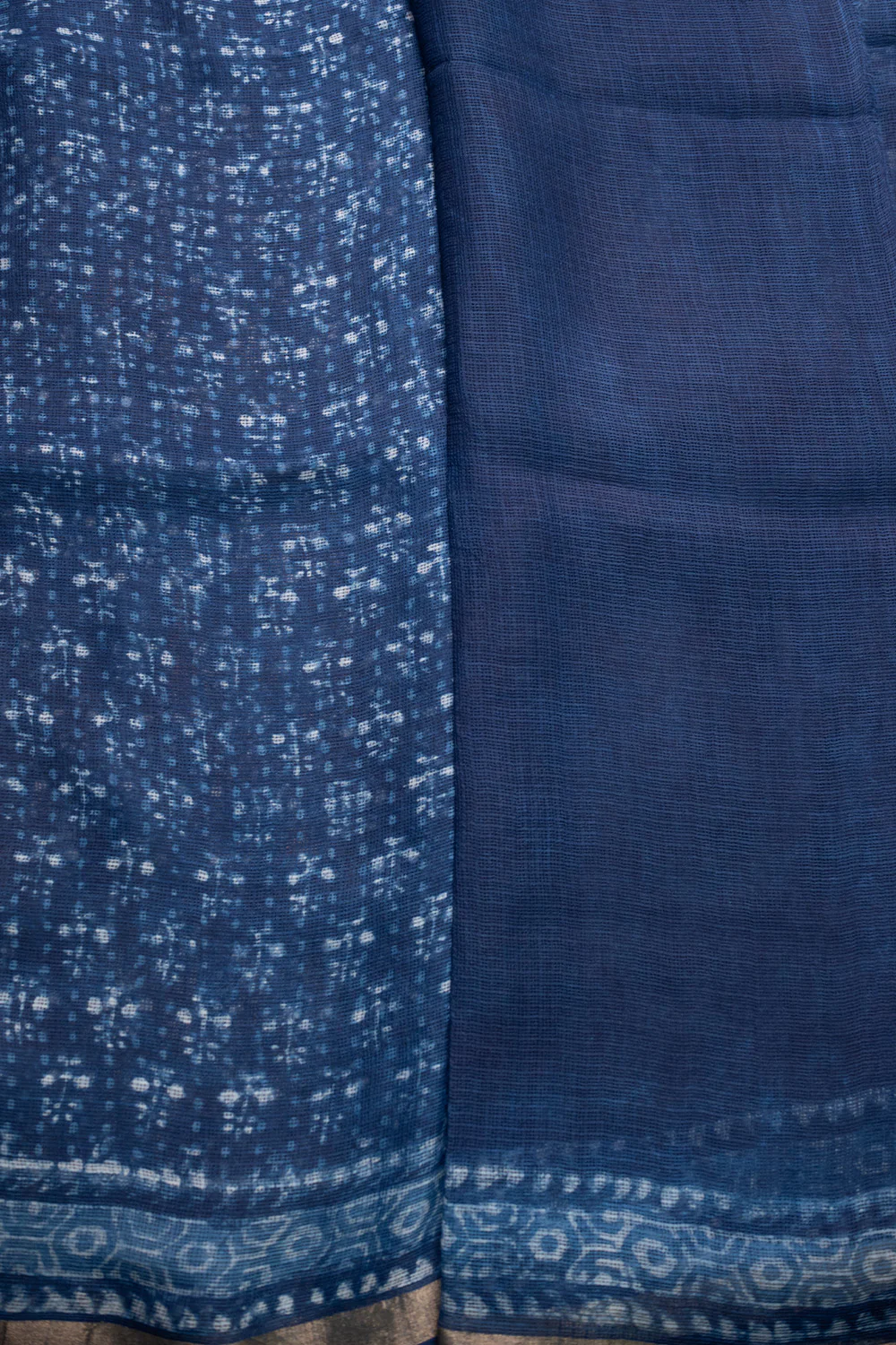 Dark Indigo Block Printed Kota Silk saree - Image 4