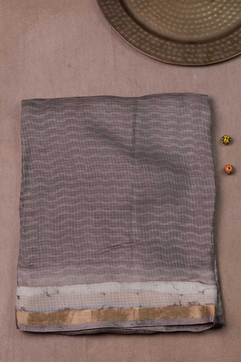 Light Grey Block Printed Kota Silk saree