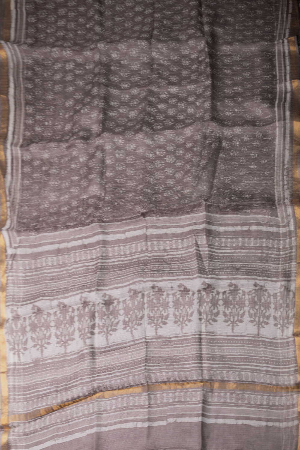 Elephant Grey Block Printed Kota Silk saree - Image 2