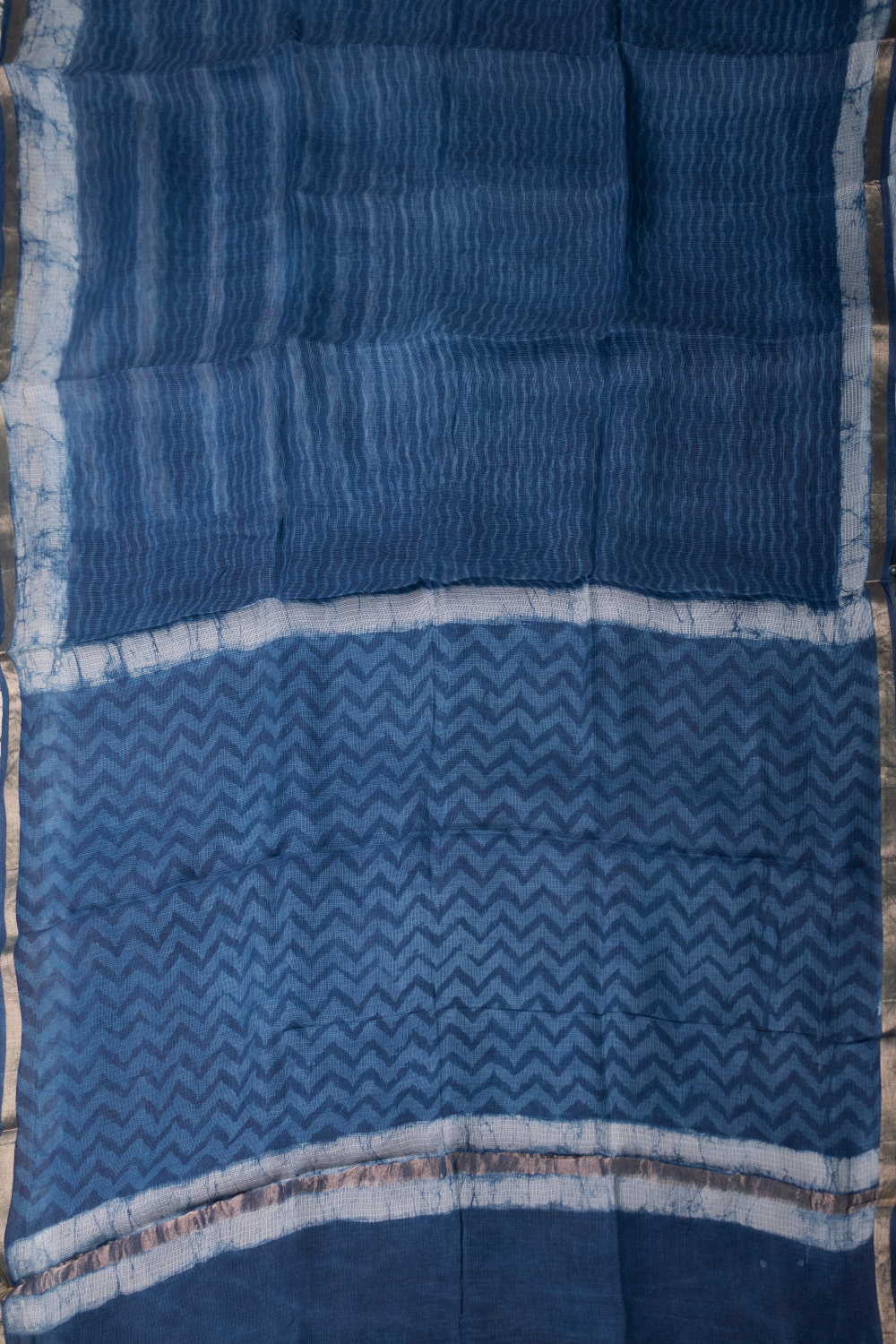 Indigo - Zari Border Block Printed Kota Silk saree - Image 2