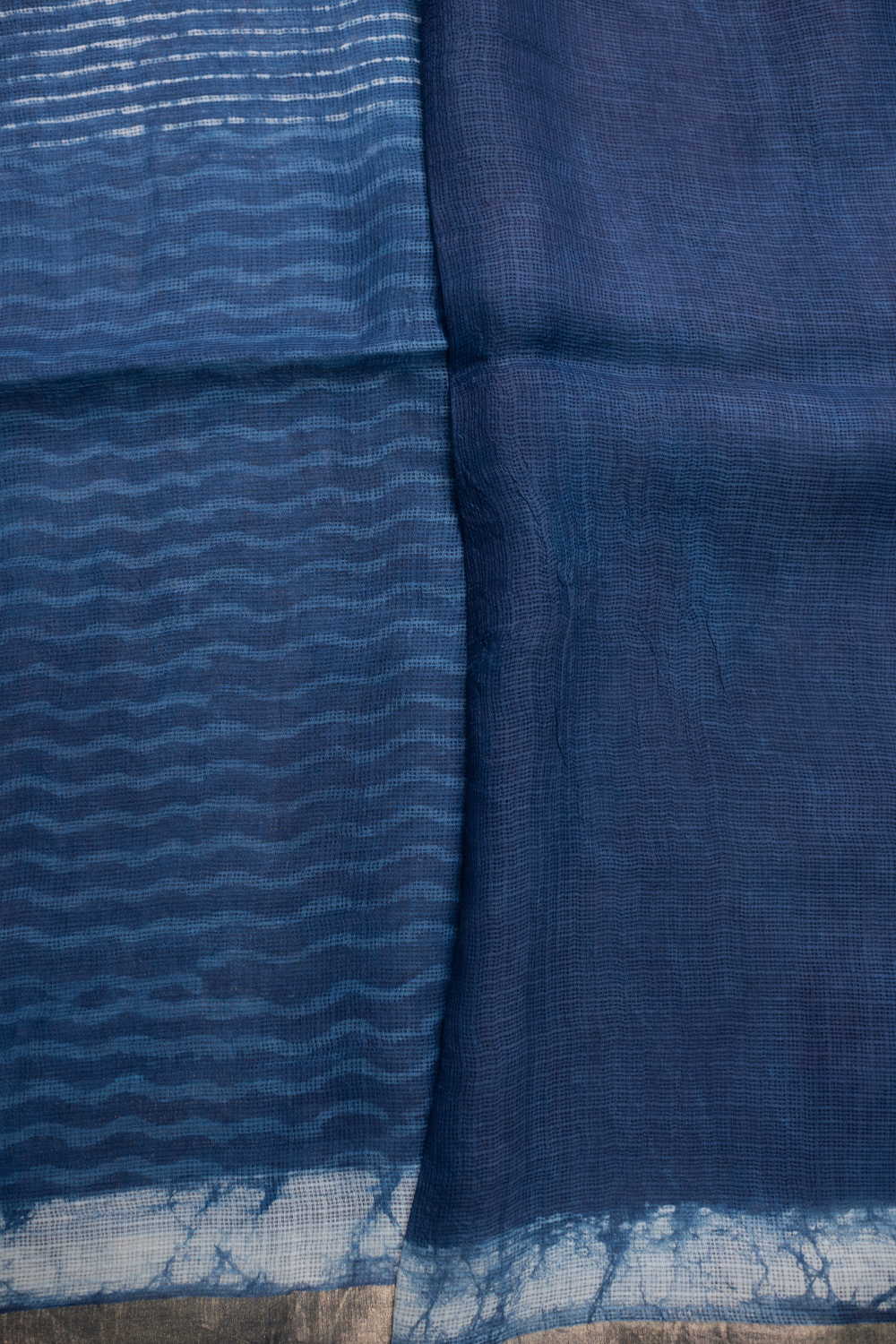 Indigo - Zari Border Block Printed Kota Silk saree - Image 4
