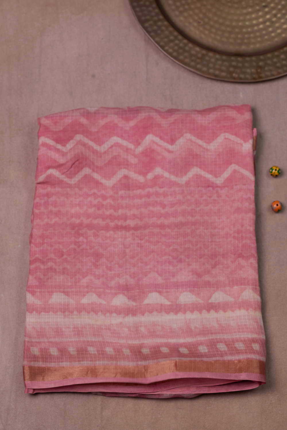 Taffy Pink Block Printed Kota Silk saree
