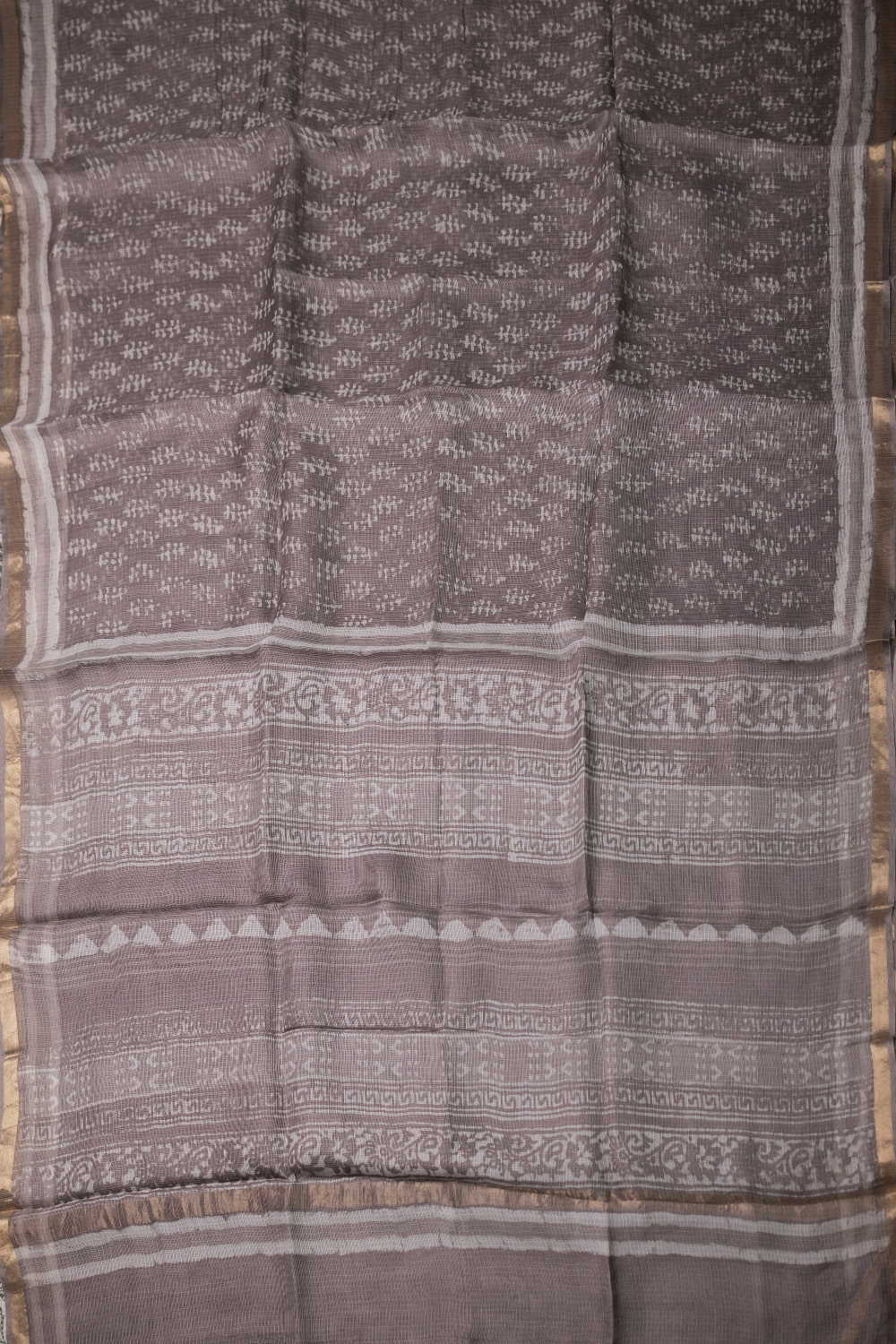 Stone Grey Block Printed Kota Silk saree - Image 2