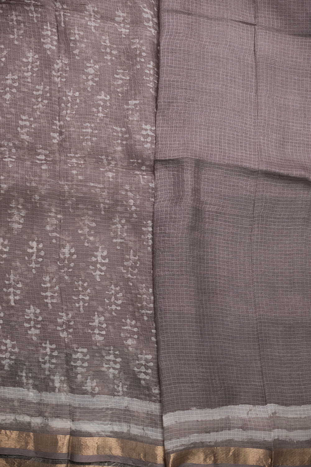 Stone Grey Block Printed Kota Silk saree - Image 4