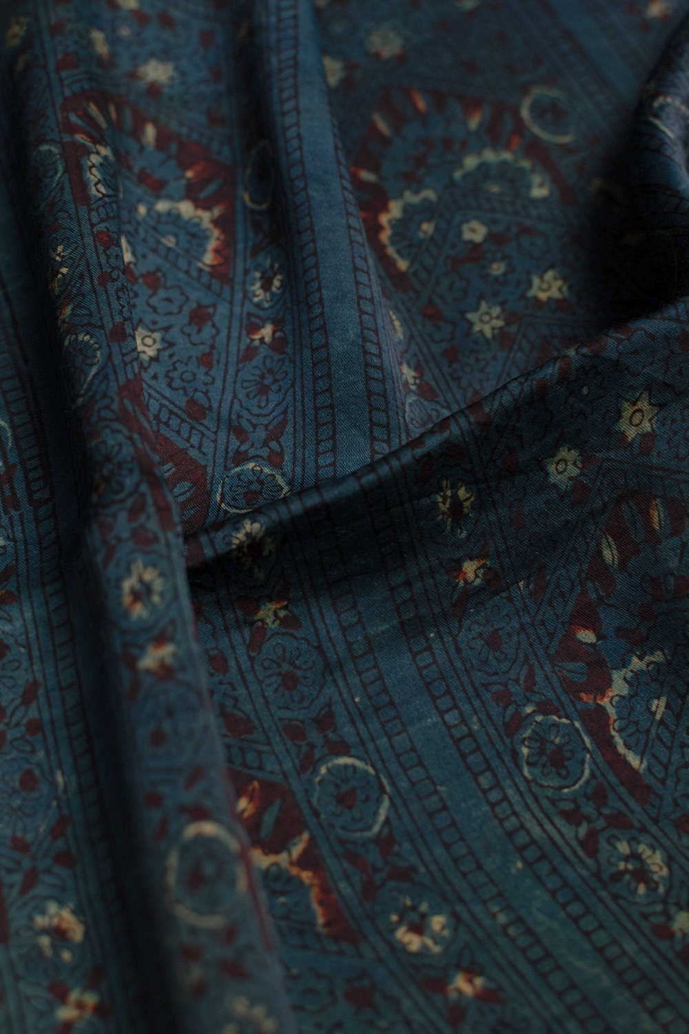 Stripe Patterned Block Printed Modal Silk Fabric - Image 2