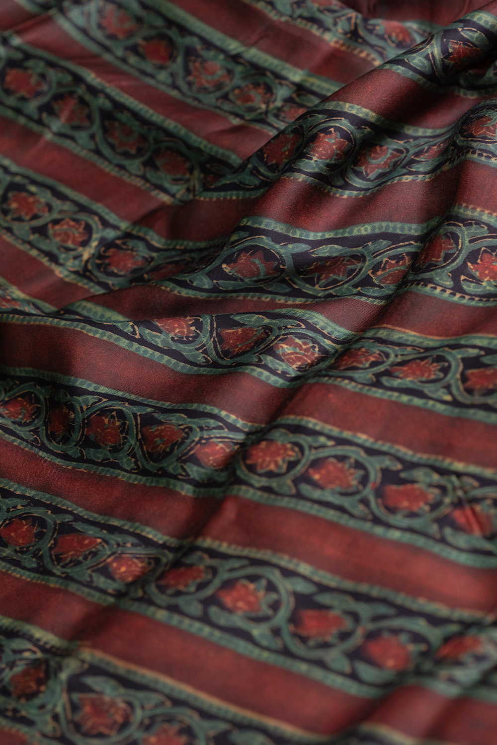 Floral Design Block Printed Modal Silk Fabric - Image 3