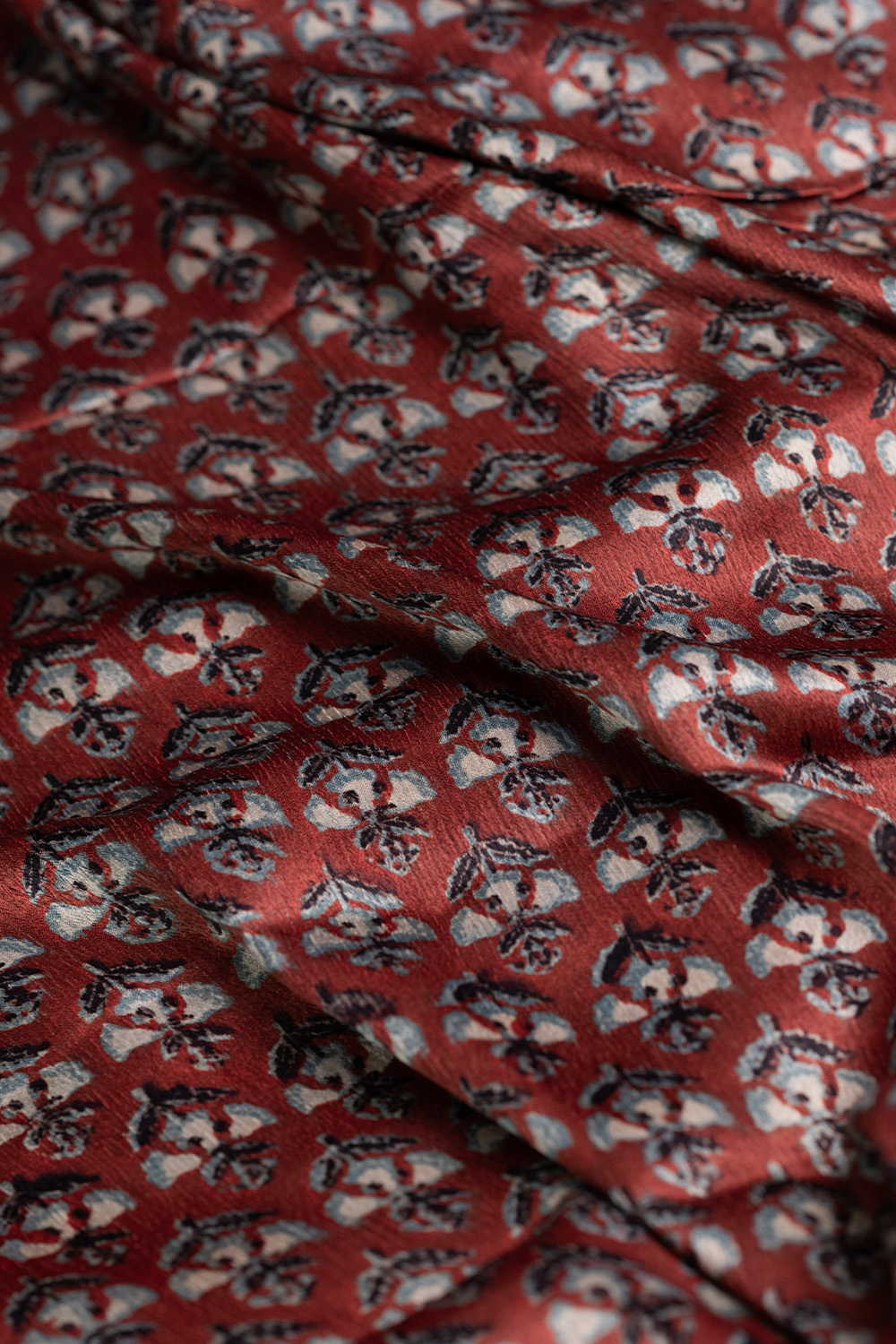 Burnt Maroon Block Printed Modal Silk Fabric - Image 3